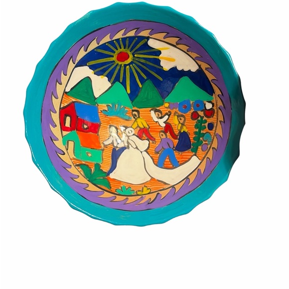 Other - Handcrafted Mexican Multicolor Ceramic Art Bowl Wedding Gift depicting a Wedding